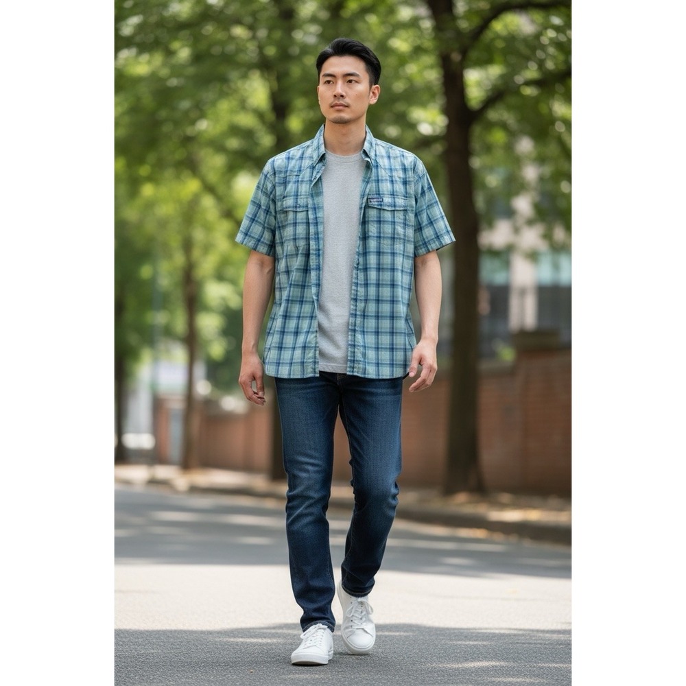 Patagonia Plaid Short Sleeve Button Front Outdoor Shirt‎ Large